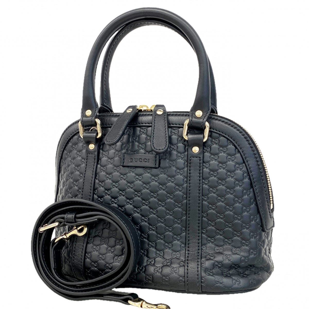 【6dc3172-h】グッチ ハンドバッグ マイクログッチシマ 449654 レザー ブラック シャンパンゴールド金具 2wayバッグ【中古】レディース