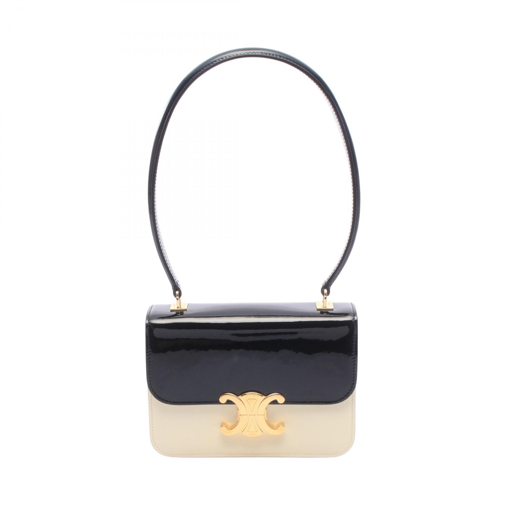 セリーヌ CELINE ティーン ギャランス トリオンフ ハンドバッグ バッグ パテントレザー レディース ブラック系 / アイボリー系 【中古】