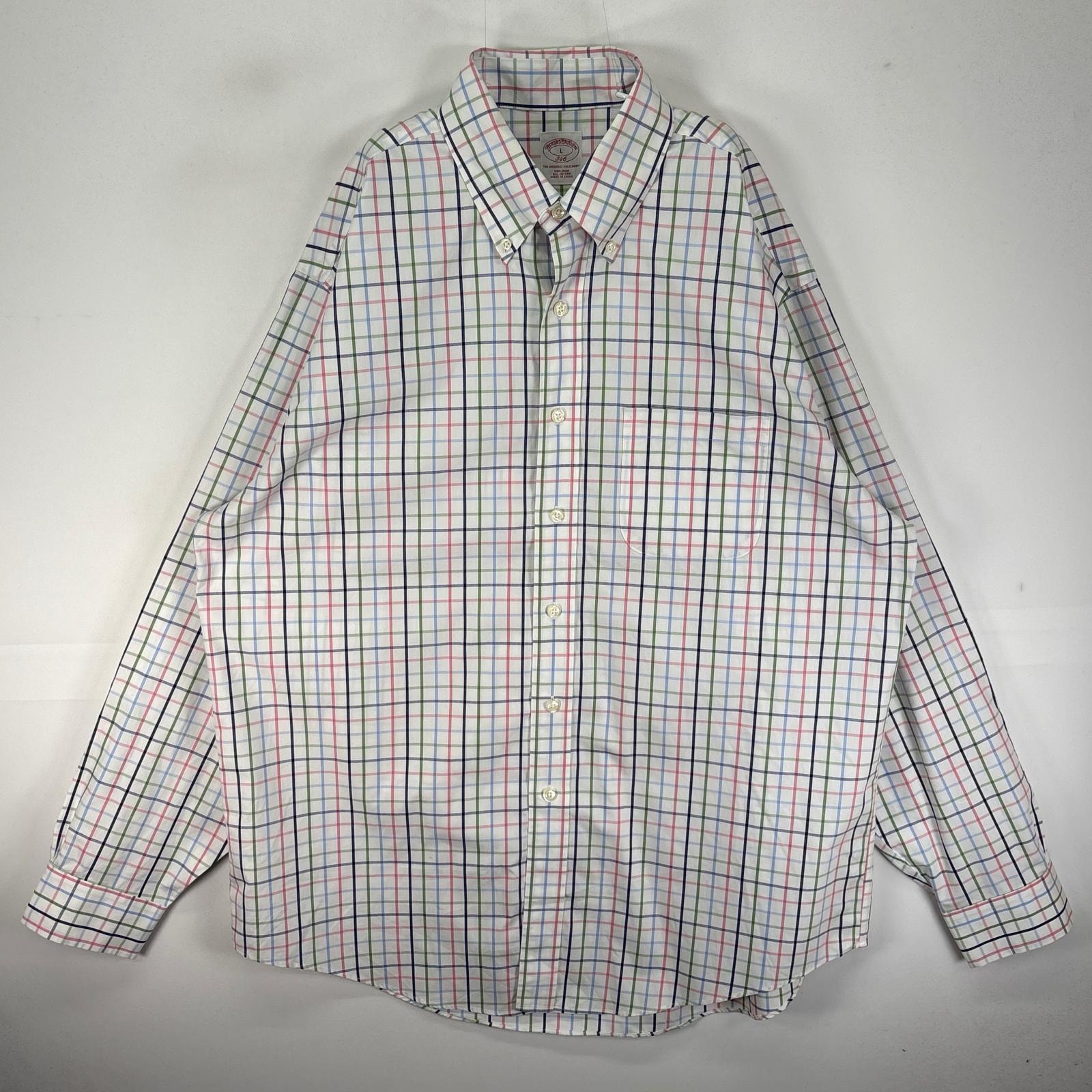 古着 ブルックスブラザーズ Brooks Brothers 長袖シャツ ボタンダウン 胸ポケット L  ホワイト系 チェック メンズ
