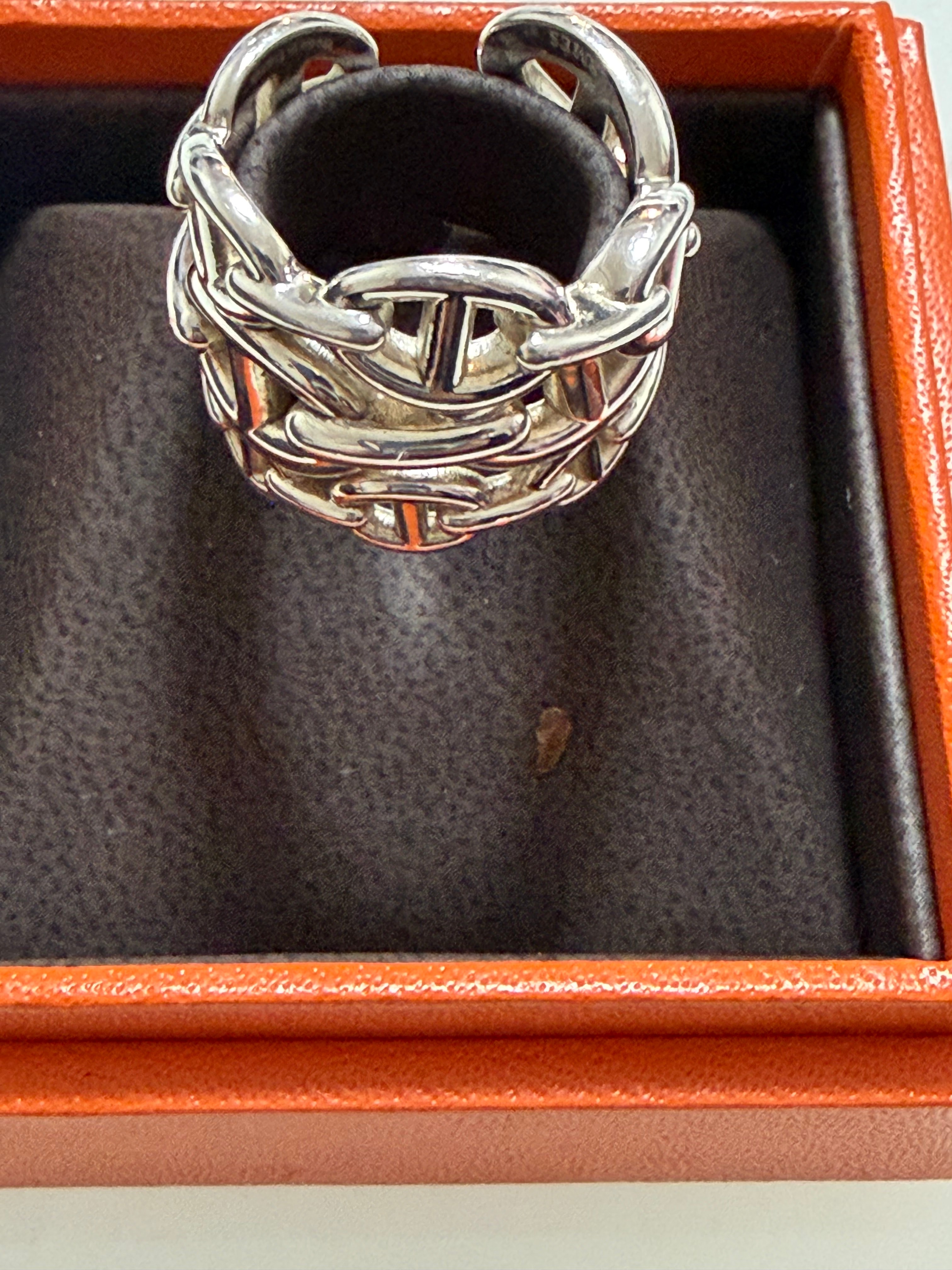 Hermes Chaine D'ancre Enchainee Ring Large Model "Silver"