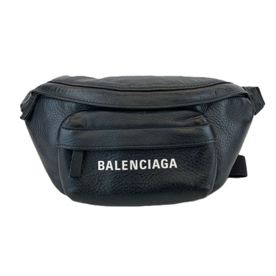 BALENCIAGA バレンシアガ エブリデイ ロゴ ウエストポーチ ベルトバッグ XS ウエストバッグ 579617 レザー ブラック メンズ【中古】