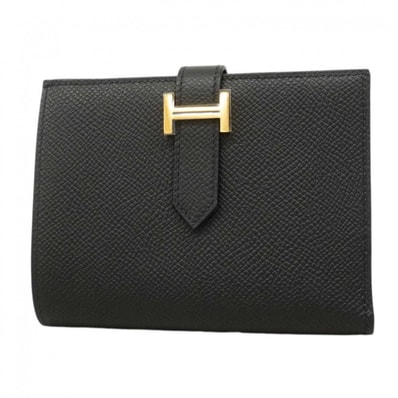 【6dd5186】エルメス 財布 ベアンコンパクト ヴォーエプソン ブラック ゴールド金具 K刻印【中古】メンズ レディース ユニセックス