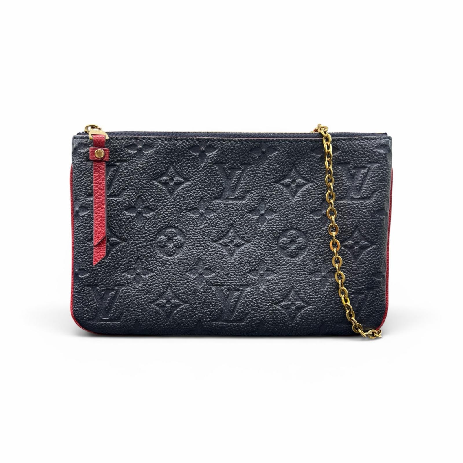 LOUIS VUITTON 美品 ルイヴィトン ポシェット ドゥーブル ジップ モノグラムアンプラント チェーンショルダーバッグ マリーヌ ルージュ M63916 レザー GI0149 RFID確認済 LV ABランク 中古 鑑定済
