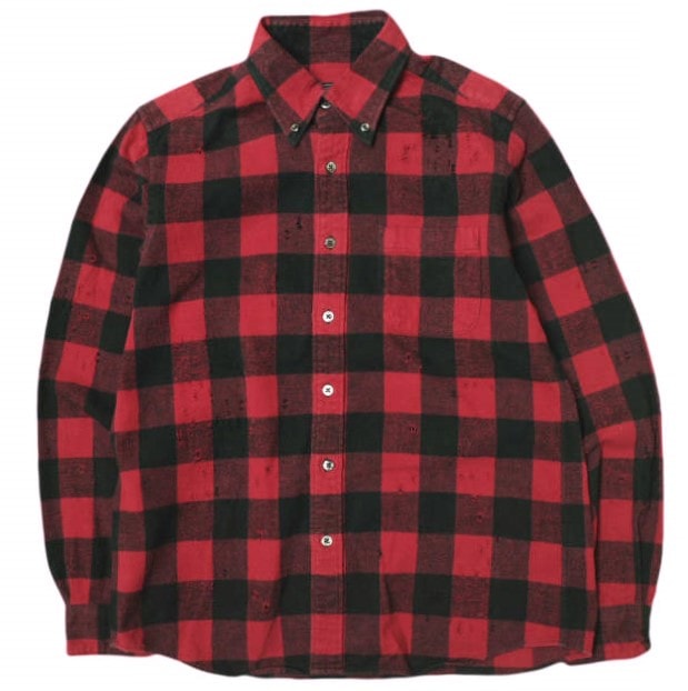 SOPHNET. ソフネット 17AW 日本製 DAMAGED FLANNEL CHECK B.D SHIRT ダメージフランネルチェックBDシャツ SOPH-178063 S RED 長袖 トップス g21975