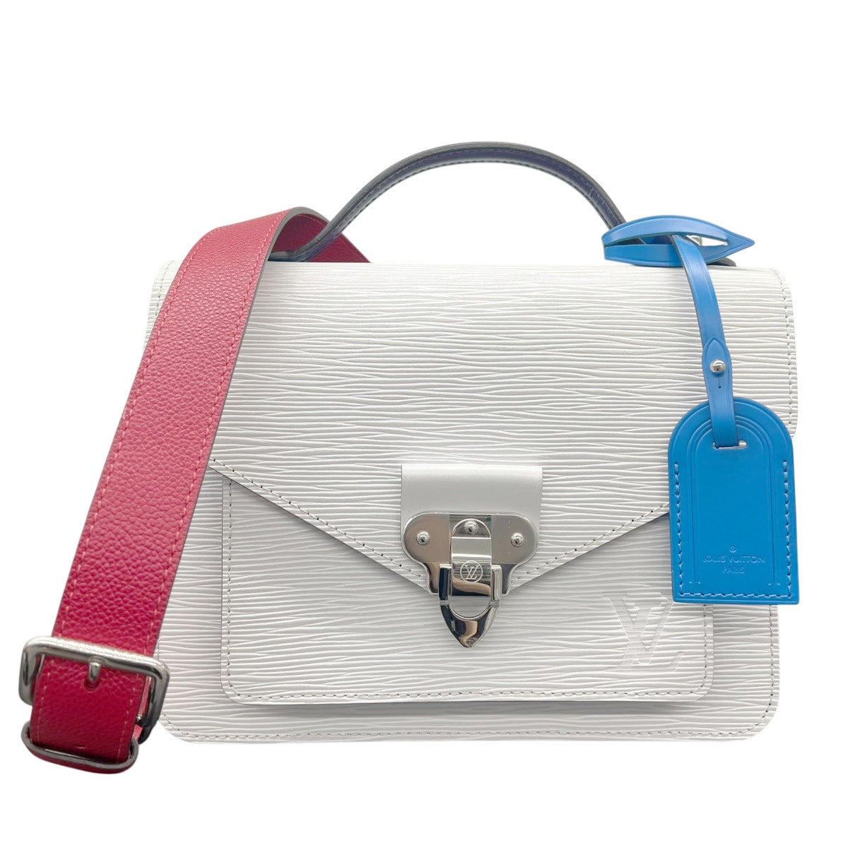 LOUIS VUITTON 希少 展示品級 美品 ルイヴィトン ネオモンソー 2way ハンドバッグ ショルダーバッグ エピ M55392 レザー SR2199 ホワイト ネイビー レッド トリコロール LV SAランク 中古 鑑定済 ヴィトンバッグ