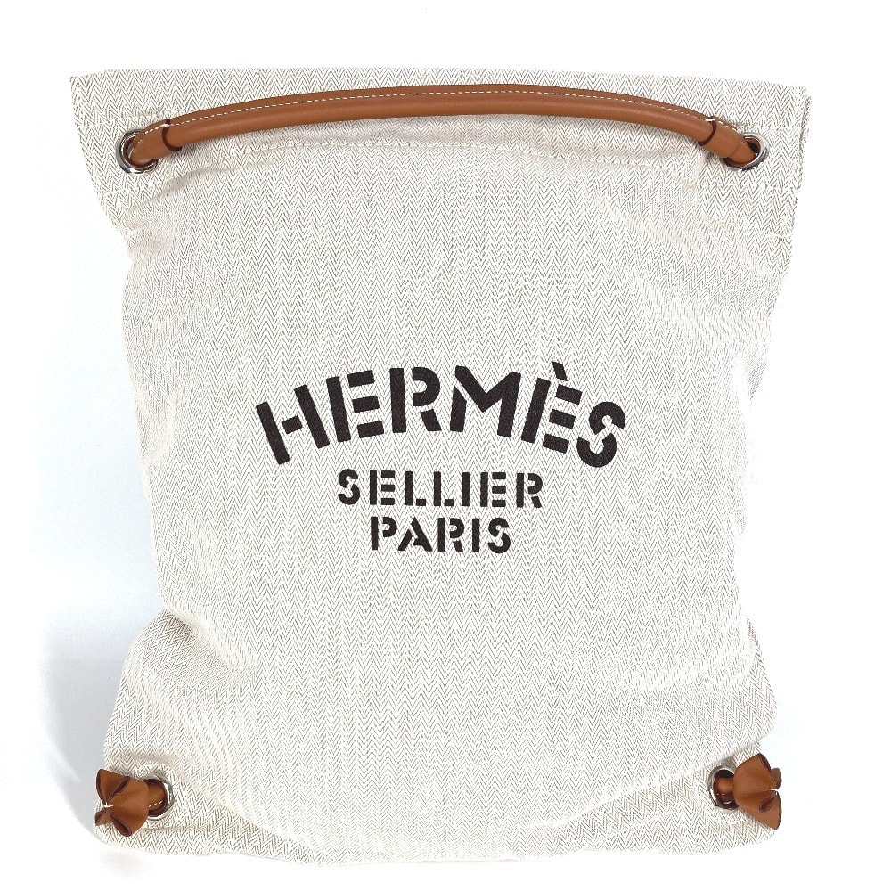 エルメス HERMES サック アリーヌ MM サックアリーヌMM ロゴ カバン リュックサック トワルシェブロン Y刻 ベージュ 美品
