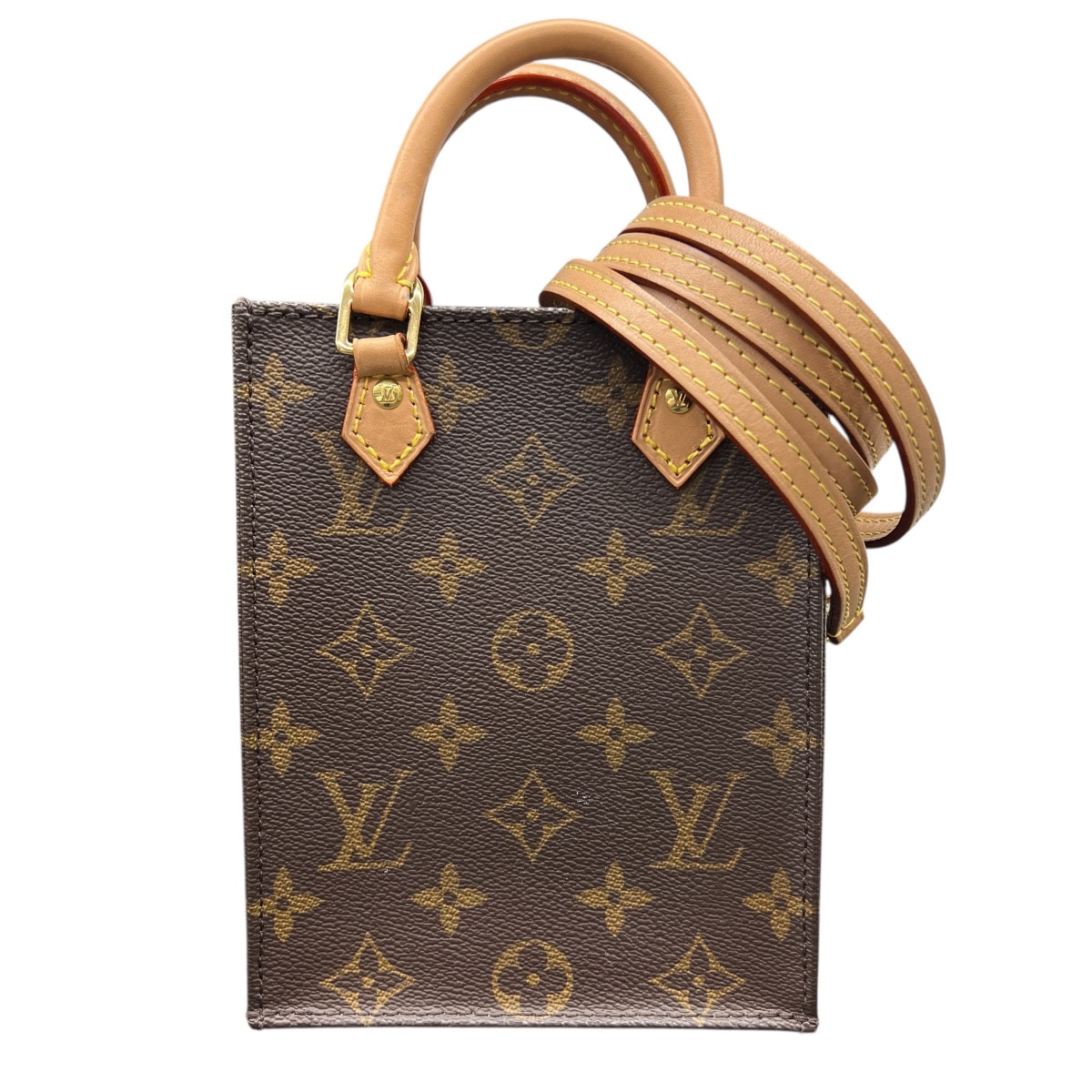 LOUIS VUITTON 人気 美品 ルイヴィトン プティット サックプラ モノグラム 2way ハンドバッグ ショルダーバッグ M81295 PVC レザー FK0261 RFID確認済 ブラウン  LV ヴィトン ABランク 中古 鑑定済 ヴィトンバッグ