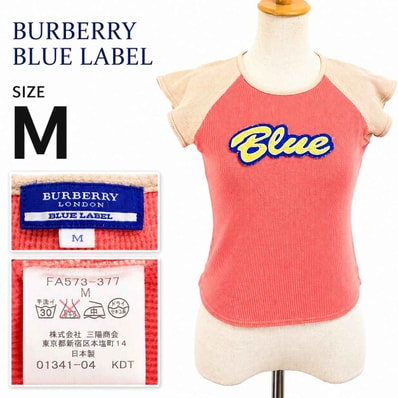 三陽商会/日本製★BURBERRY BLUE LABELバーバリー★半袖Tシャツ【レディースM/オレンジ系】サーマル生地/カットソー/Tops◆BJ006-d