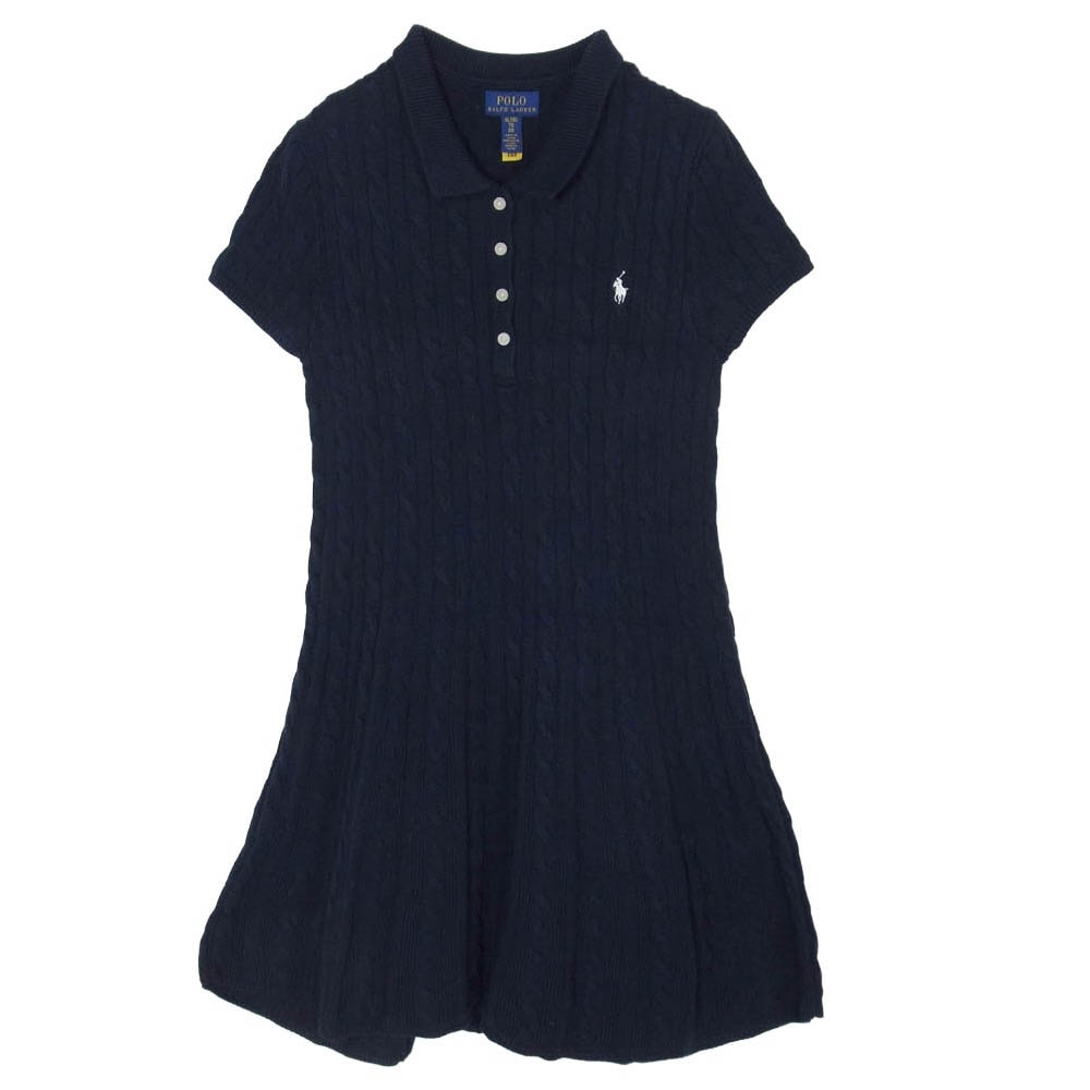 POLO RALPH LAUREN ポロ・ラルフローレン ケーブルニット 刺繍 半袖 ニット ワンピース ネイビー系 XL【中古】