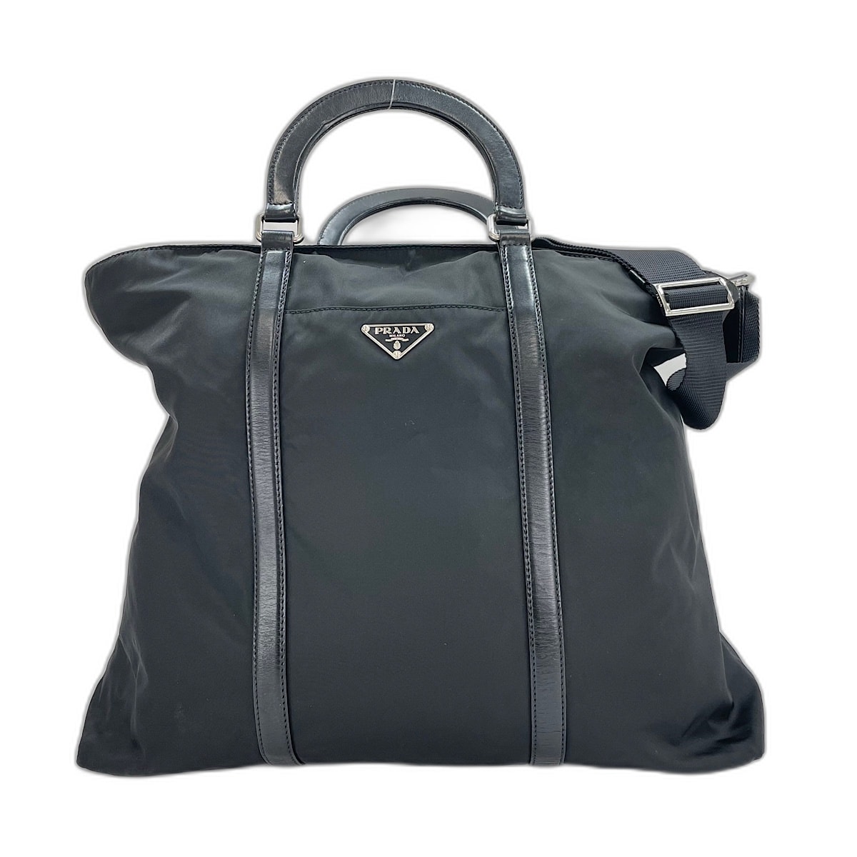 プラダ PRADA 2WAY、トライアングルロゴ ボストンバッグ【中古】