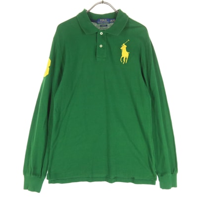 POLO RALPH LAUREN ポロラルフローレン ブランドロゴ 長袖 ポロシャツ L グリーン