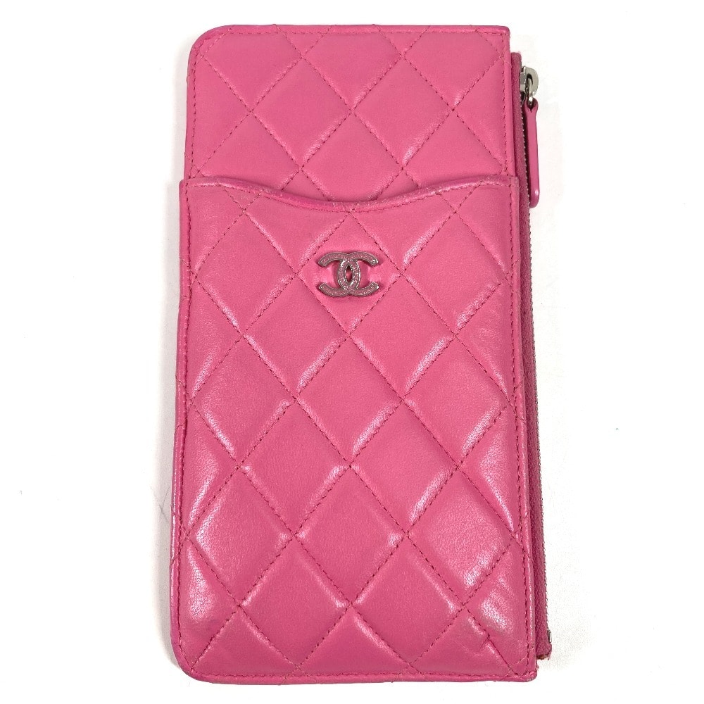 シャネル CHANEL CC ココマーク ロゴ キルティング マトラッセ フラグメントケース 財布 ポーチ ウォレット 長財布 レザー ピンク