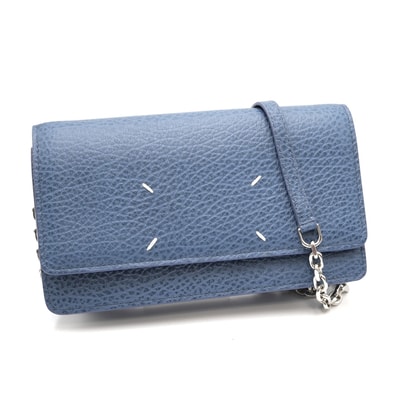 Maison Margiela(メゾン マルジェラ)4ステッチ チェーンウォレット ショルダーバッグ 長財布 ブルー レザー シルバー金具 レディース【中古】