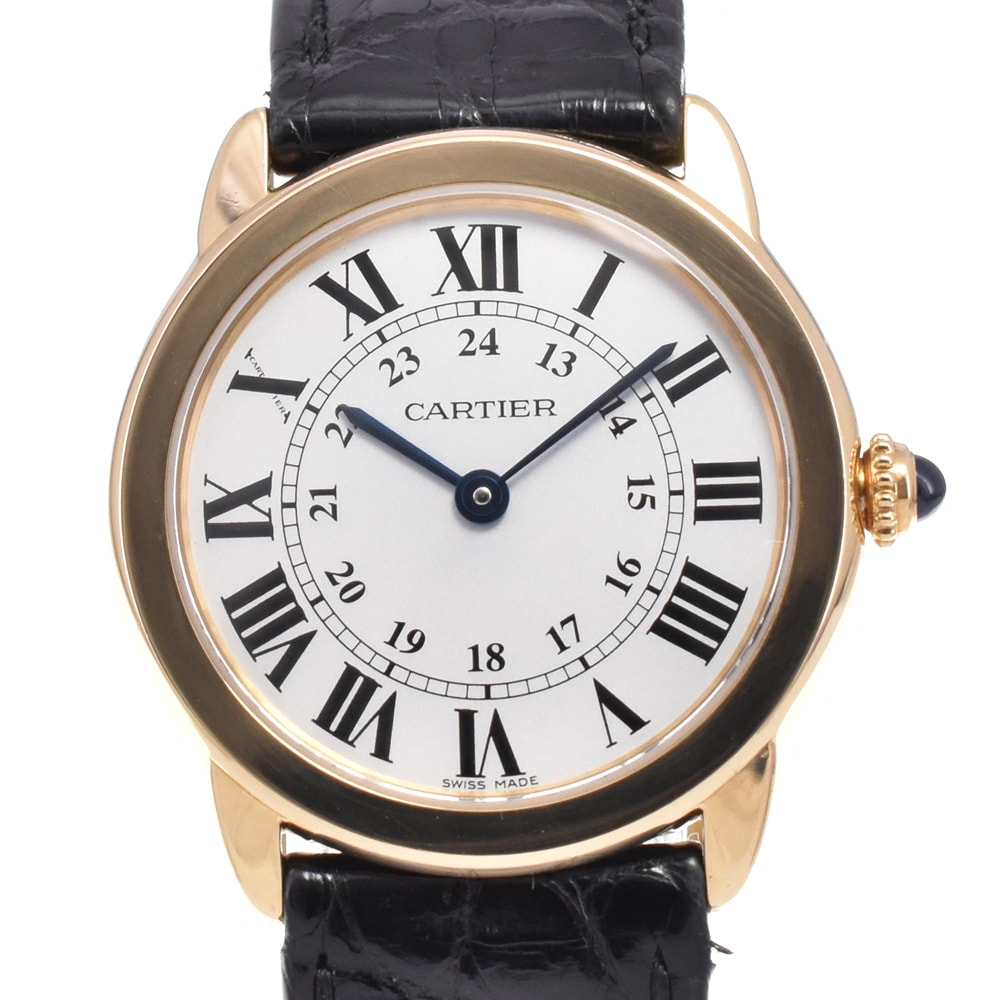 カルティエ CARTIER W6700355 ロンドソロ SM K18YG レザー クォーツ レディース 良品 A#146735