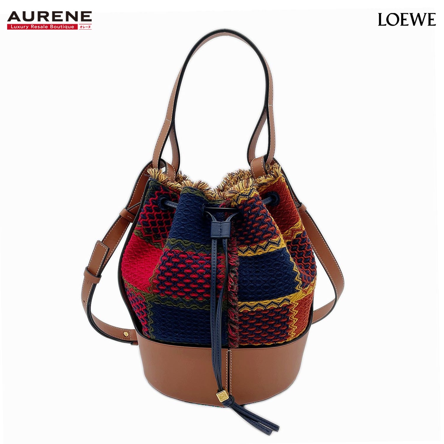 LOEWE ロエベ ショルダーバッグ バケットバッグ バルーンバッグ タータンチェック 2WAY レザー ウール ブラウン レディース
【中古】