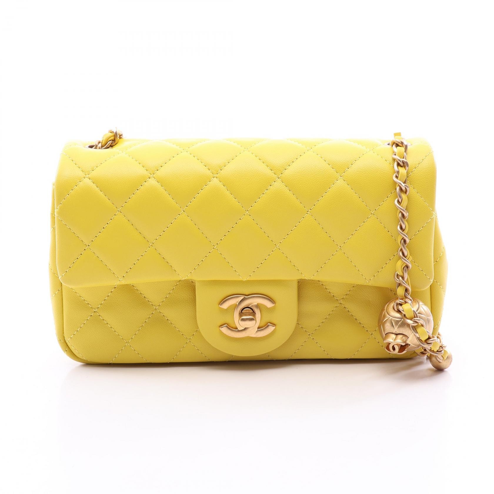 シャネル CHANEL マトラッセ ミニ フラップバッグ ショルダーバッグ バッグ ラムスキン(羊革) レディース イエロー系 AS1787 【中古】