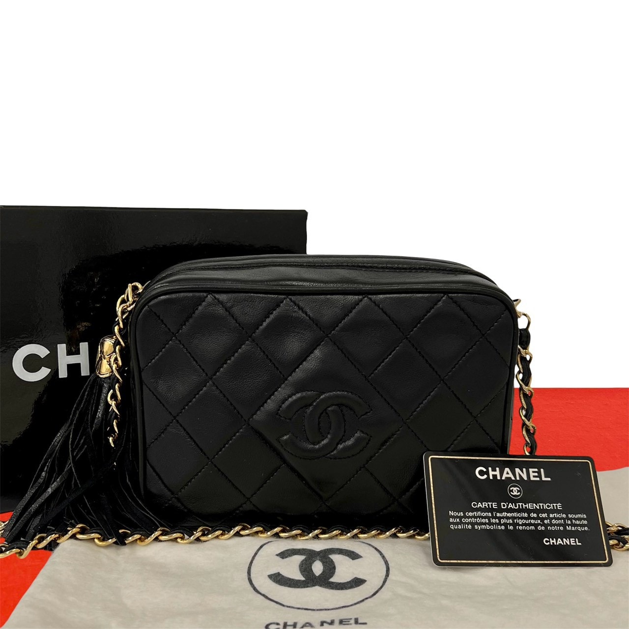 CHANEL シャネル マトラッセ ココマーク フリンジ ラムスキン ショルダーバッグ ブラック
02751
