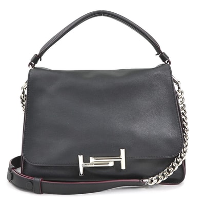 トッズ TOD’S ハンドバッグ ショルダーバッグ ダブルT レザー ブラック レディース【中古】 h32637f