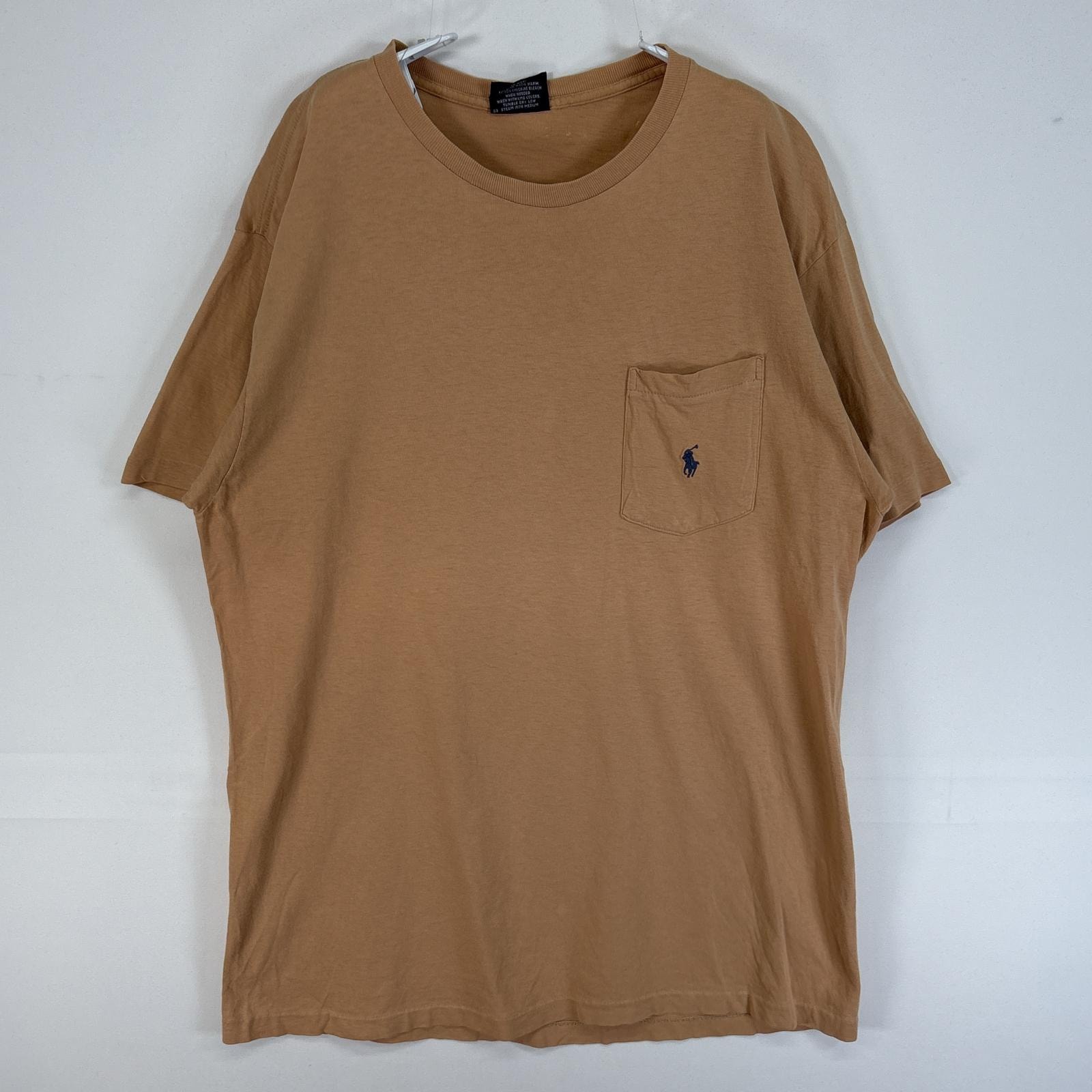 古着 90's/90年代 ポロバイラルフローレン Polo by Ralph Lauren 半袖Tシャツ ロゴ 刺繍 胸ポケ シングルステッチ USA製 S  ベージュ 無地 メンズ