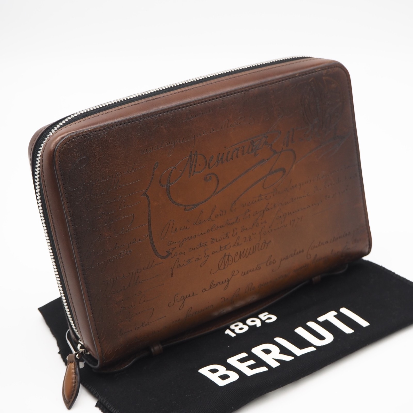 極美品 Berluti ベルルッティ ヴェネチア カーフレザー イタウバ ワイド マキシウォレット cacao intenso 235754 セカンドバッグ ブラウン カーフレザー メンズ