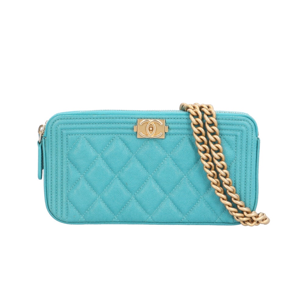 シャネル ボーイシャネル ショルダーバッグ キャビアスキン A84069 グリーン レディース CHANEL  中古