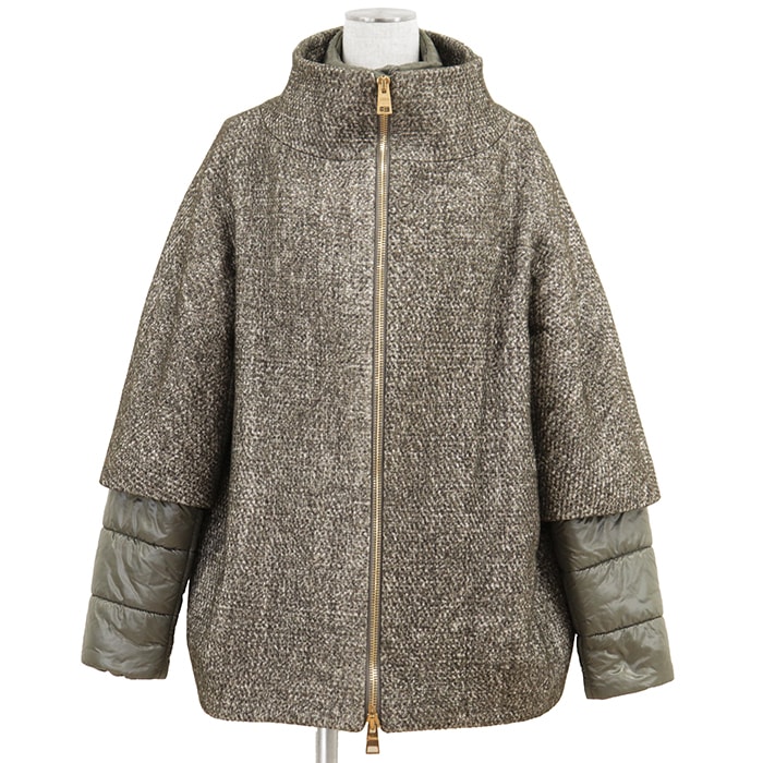 SALE【極美品】Herno ヘルノ ダウンコート サイズ 44 レディース レイヤード ダウン × ウール コンビネーション ドッキング 袖ダウン取外可 アウター グレージュ 灰色 イタリア製