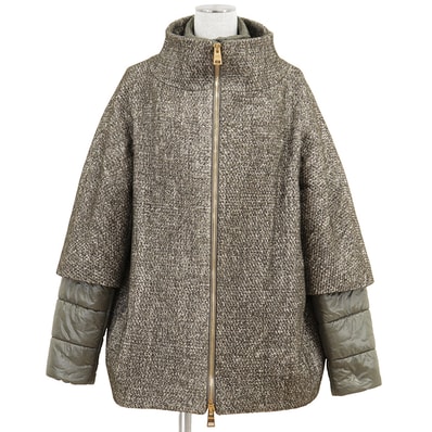 SALE【極美品】Herno ヘルノ ダウンコート サイズ 44 レディース レイヤード ダウン × ウール コンビネーション ドッキング 袖ダウン取外可 アウター グレージュ 灰色 イタリア製