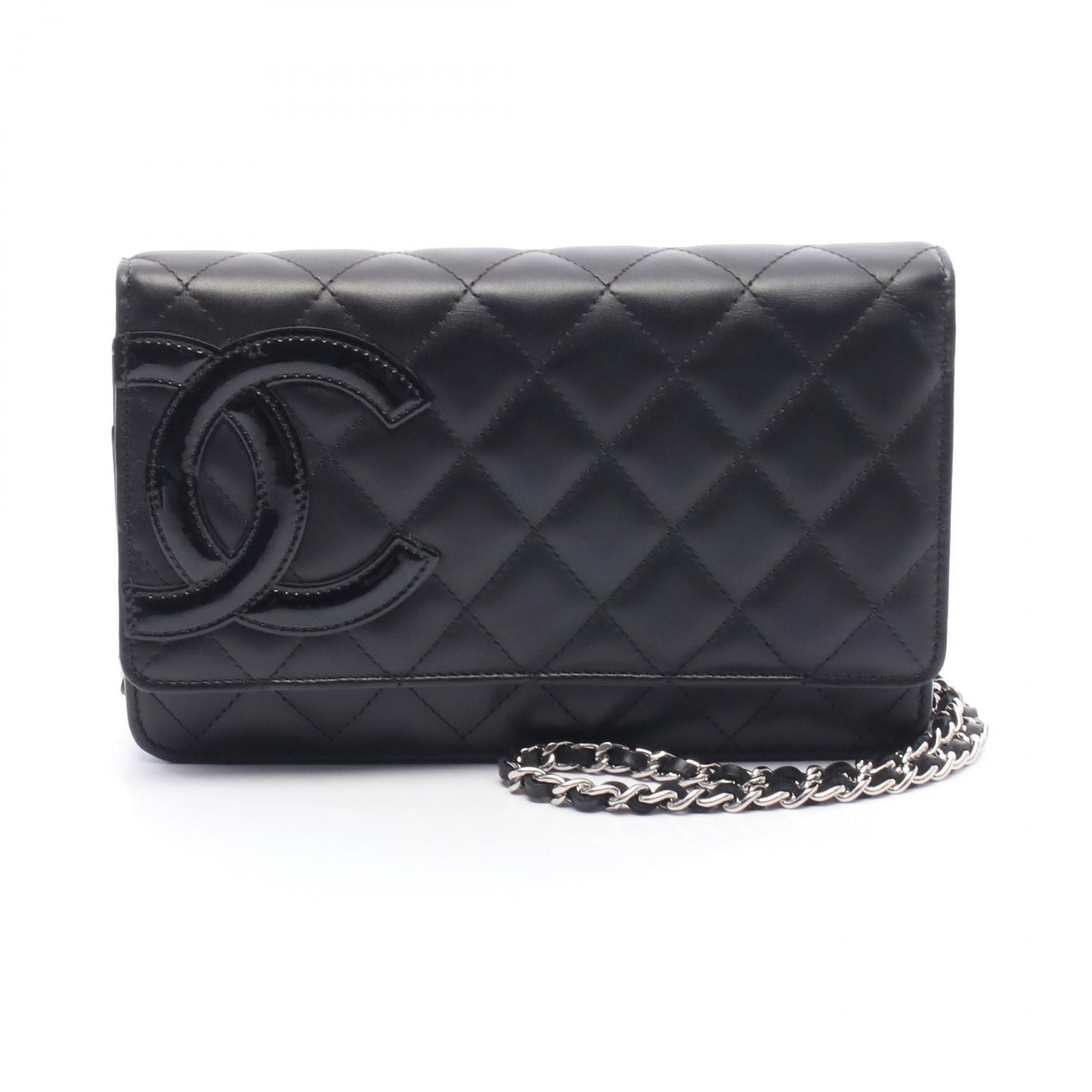 シャネル CHANEL カンボンライン ショルダーバッグ バッグ レザー パテントレザー レディース ブラック系 【中古】