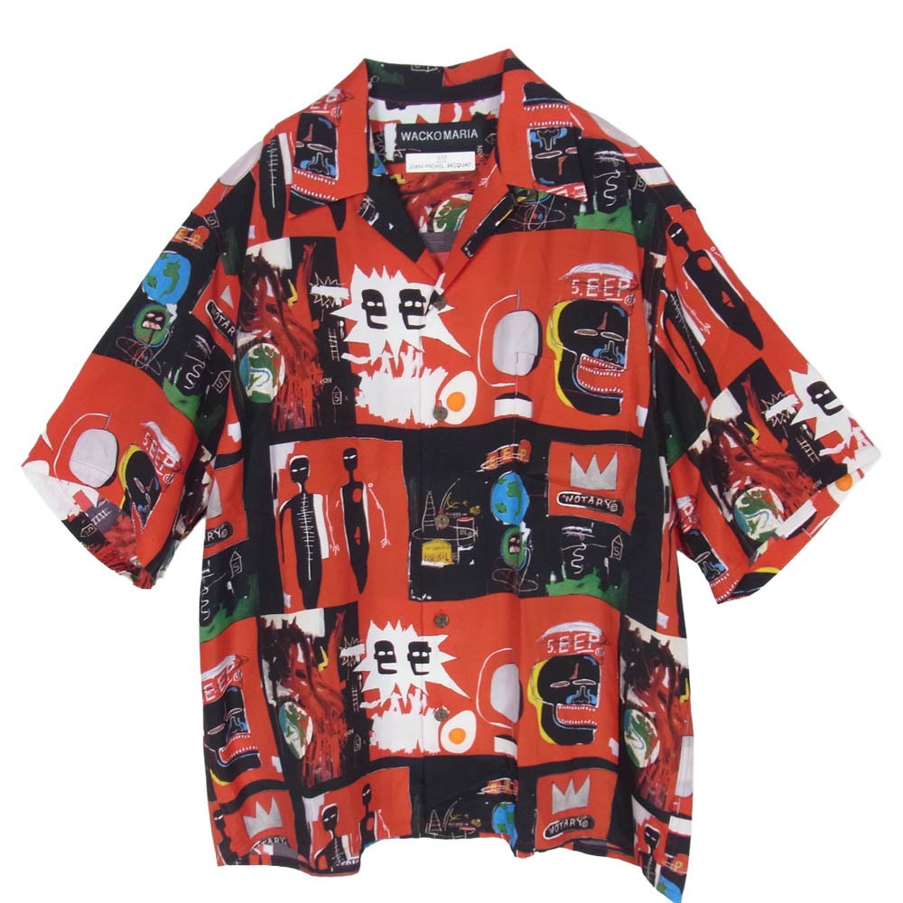 WACKO MARIA ワコマリア 26SS BASQUIAT-WM-HI26 x JEAN-MICHEL BASQUIAT ジャン=ミシェル・バスキア S/S HAWAIIAN SHIRT 半袖 ハワイアン アロハシャツ レッド系 M【美品】【中古】