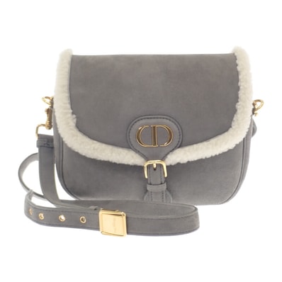 ディオール Dior Bobby ミディアム ショルダーバッグ スウェード ムートン グレー ゴールド金具 レディース【中古】【ABランク】