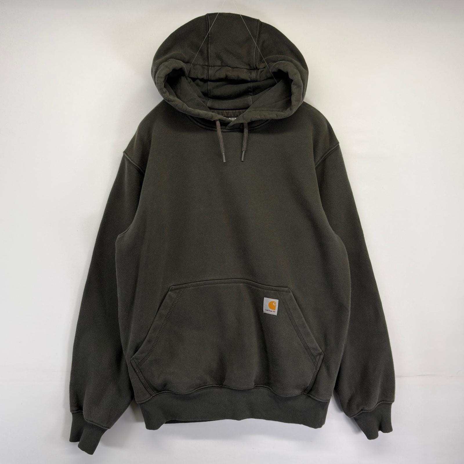 古着 カーハート Carhartt パーカー スウェット プルオーバー  ワンポイントロゴ フーディ S  グリーン系 メンズ