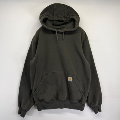 古着 カーハート Carhartt パーカー スウェット プルオーバー ワンポイントロゴ フーディ S グリーン系 メンズ