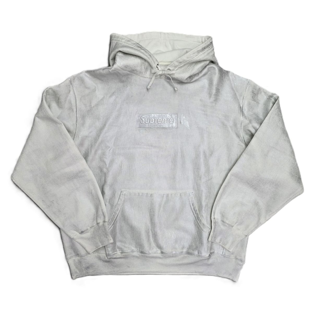Supreme シュプリーム MM6 MAISON MARGIELA/エムエム6 メゾンマルジェラ FOIL BOX LOGO HOODED SWEATSHIRT 裏起毛 ボックス ロゴ フーディー パーカー L コットン ホワイト シルバー  メンズ【中古】