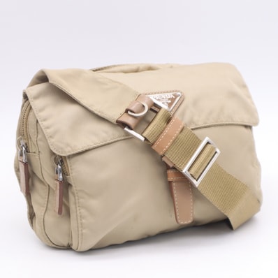 PRADA プラダ ナイロン ロゴ メッセンジャーバッグ BT8994 ショルダーバッグ ベージュ ブラウン ナイロン レディース