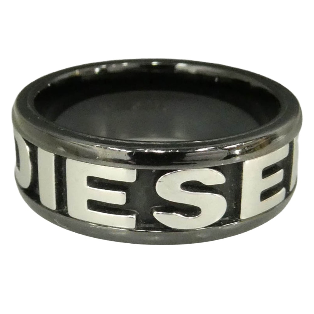 DIESEL ディーゼル ロゴ ステンレス バンド リング 指輪 ブラック系 22号【中古】