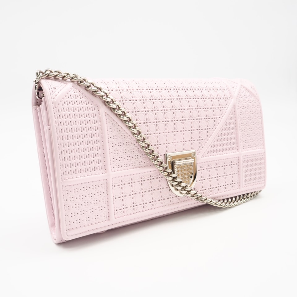 美品 Christian Dior クリスチャンディオール レザー ディオラマ チェーンウォレット - ショルダーバッグ ピンク レザー レディース