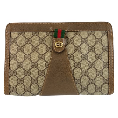 GUCCI グッチ ヴィンテージ シェリーライン ベージュ ブラウン GGスプリームキャンバス レザー/ クラッチバッグ セカンドバッグ 602252 【中古】