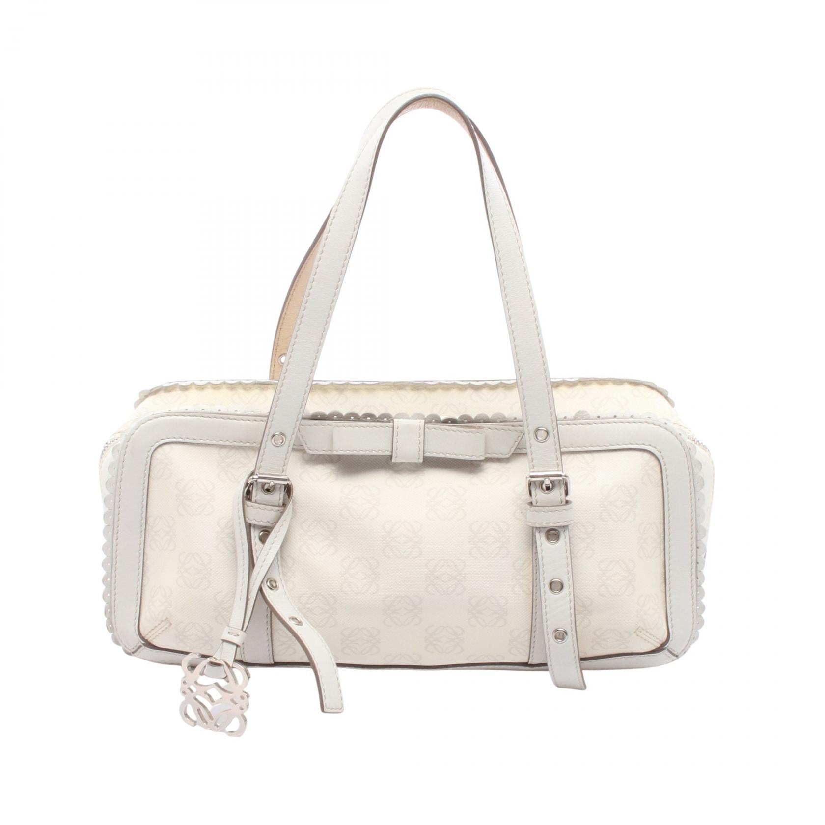 ロエベ LOEWE アナグラム リボン ハンドバッグ バッグ PVCコーティングキャンバス レザー レディース ホワイト系 / グレー系 【中古】