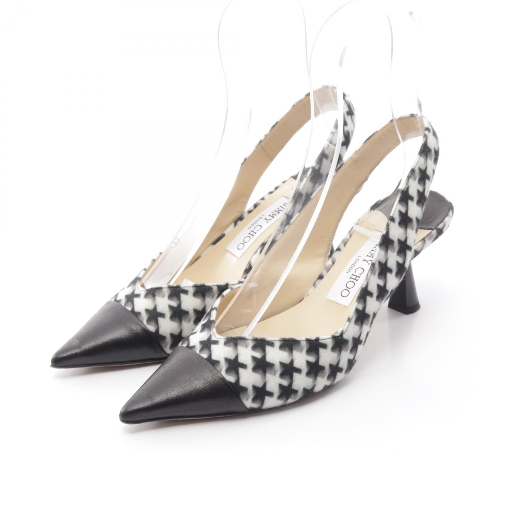 ジミーチュウ JIMMY CHOO LIYA スリングバック パンプス 靴 レザー ファブリック レディース ブラック系 / ホワイト系 【中古】