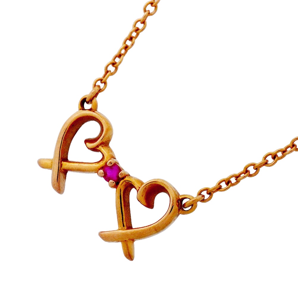 ★最終価格【6jgb0277】ティファニー ネックレス ダブルラビングハート K18PG ピンクゴールド ピンクサファイア【中古】レディース