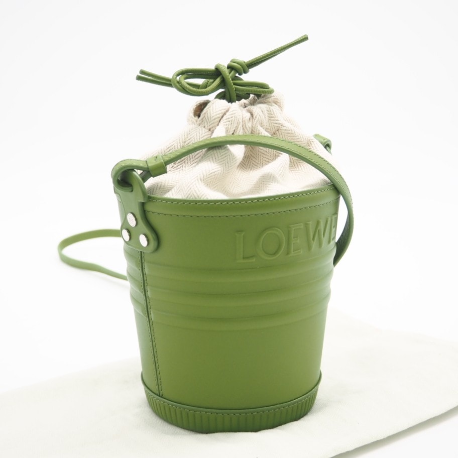 美品 LOEWE ロエベ カーフレザー ジャルディニエポケット A630G43X01 ショルダーバッグ グリーン カーフレザー キャンバス レディース