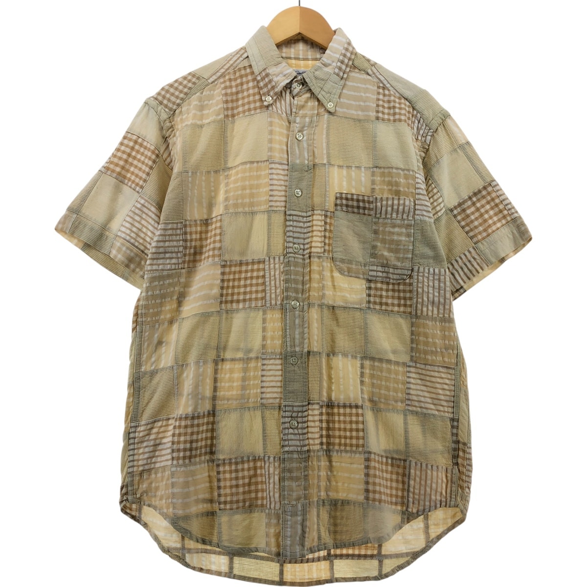 古着 ブルックスブラザーズ Brooks Brothers SPORT SHIRT パッチワーク 半袖 ボタンダウン チェックシャツ メンズS相当/eaa562619