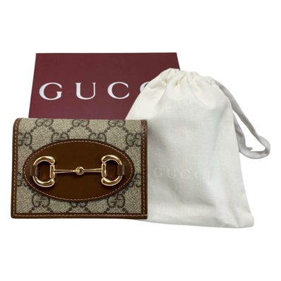 GUCCI Horsebit 1955 Card Case Wallet "GG Supreme/Brown"