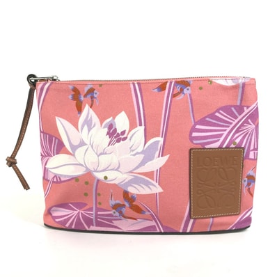 ロエベ LOEWE オブロング ロゴ Paula's Ibiza パラウザイビザ ポーチ カバン クラッチバッグ レザー/キャンバス ピンク 未使用
