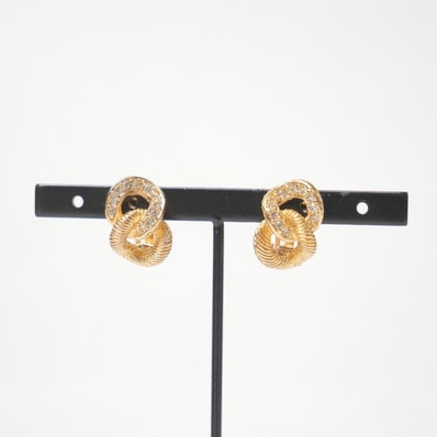 ■美品■Christian Dior クリスチャンディオール ヴィンテージ イヤリング ラインストーン ゴールド ブランド古着【中古】20260206/RA7619