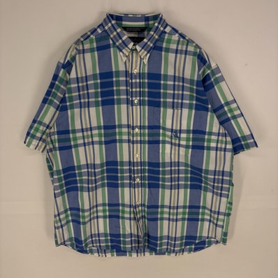 古着 90's/90年代 ノーティカ NAUTICA 半袖シャツ ボタンダウン ショートスリーブ 胸ポケット L ブルー系 メンズ