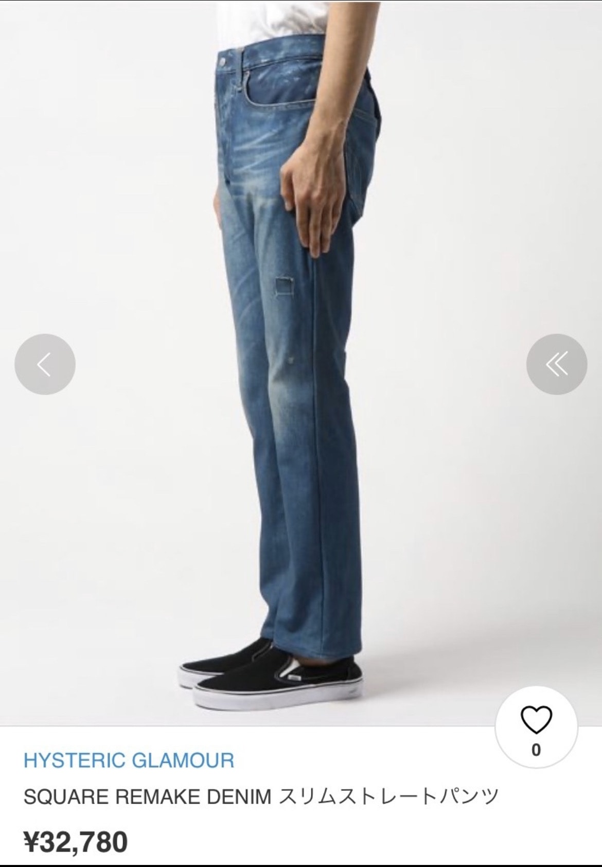 未使用に近い HYSTERIC GLAMOURSQUARE REMAKE DENIM スリムストレートパンツ L ❤️転写 デニム❤️ヒステリックグラマー スリムストレート ストレッチ パンツ スウェット