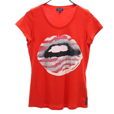 ARMANI JEANS アルマーニジーンズ プリント 半袖 Tシャツ 36 レッド系
