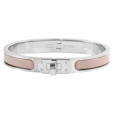 HERMES エルメス エナメル ブレスレット ミニ クリック ケリー バングル メタル エナメル シルバー ピンク【中古】