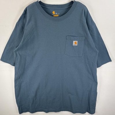 古着 カーハート Carhartt 半袖Tシャツ 胸ポケ ワンポイント ロゴ 大きいサイズ 2XL 水色系 無地 メンズ